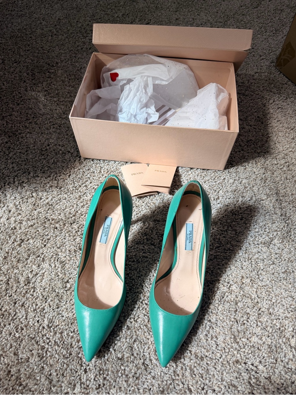 Prada Teal Pointed-Toe Leather Pumps